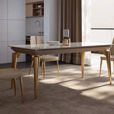 Liguria Italian White+Gold Slate Dining Table 55.12"D