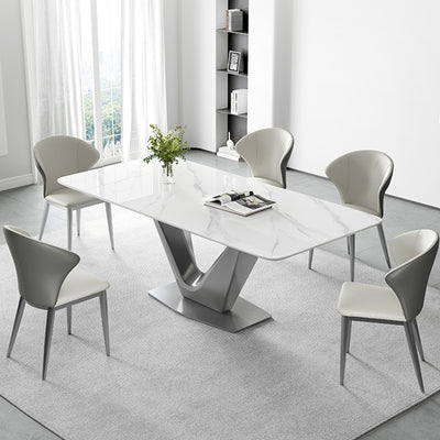 Spinea White and Grey Slate Dining Table 62.99"D