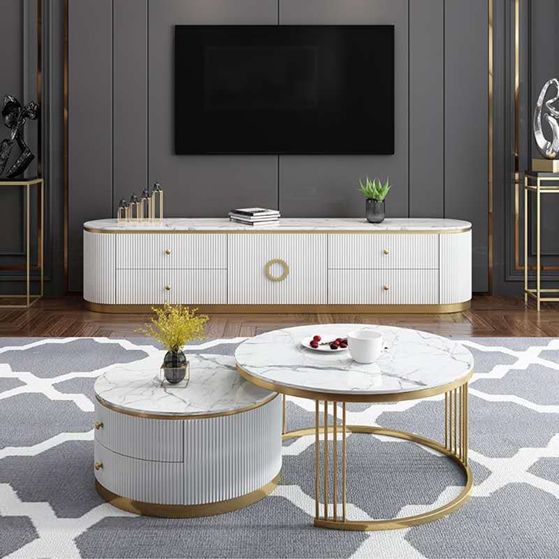 Imperia White Marble Coffee Tables 31.5"D+27.55"D