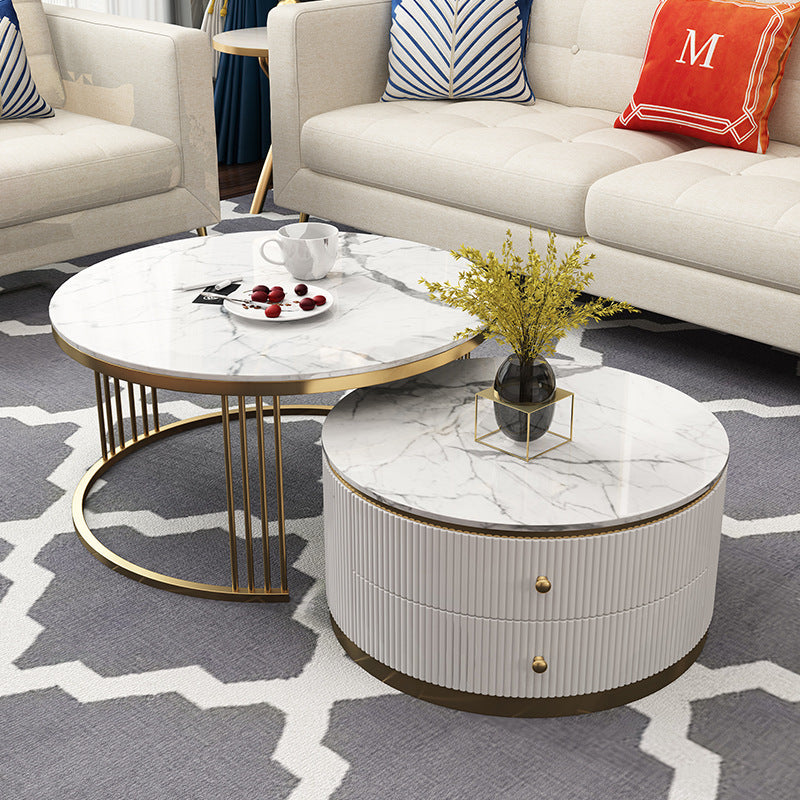 Imperia White Marble Coffee Tables 31.5"D+27.55"D