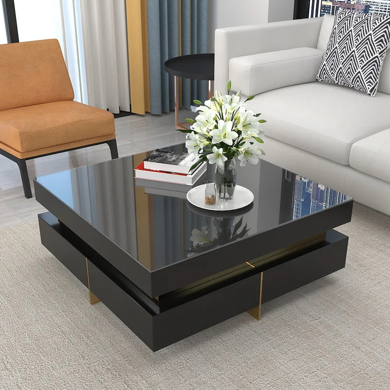 Imperia Black Tempered Glass Coffee Table 43.31"D