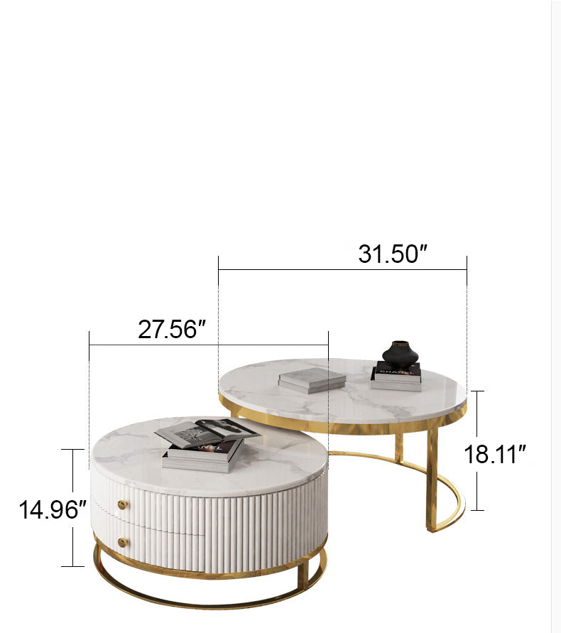 Imperia White Marble Coffee Table 27.56"D+31.50"D