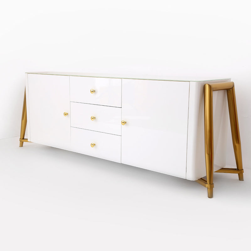 Elba White Tempered Glass Sideboard 62.99"D